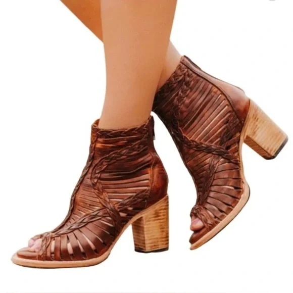 Freebird by Steven Bela Sandals, Cognac Lattice Weave Heeled Shoes (8) - Picture 1 of 10